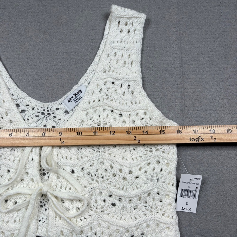 Love Knits Tie Front Chevron Vest‎ White Crochet Knit Boho Sleeveless Small NWT - Picture 5 of 8